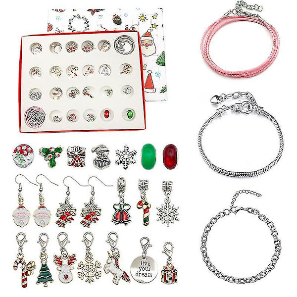 24 Countdown Calendar Advent Surprise Blind Box DIY Creative Armband Smycken Julklapp Silver