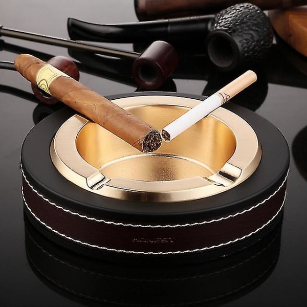 Lyx Oval Golden &amp; Silver Cigarr Askfat Läder Metall Askfat Rökande kontorsbord Tillbehör