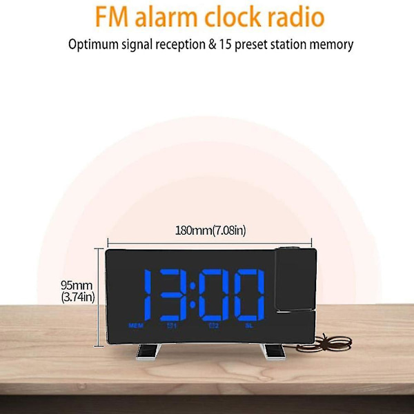 Projektionsväckarklocka, radio digital klocka med USB laddare, dimmer