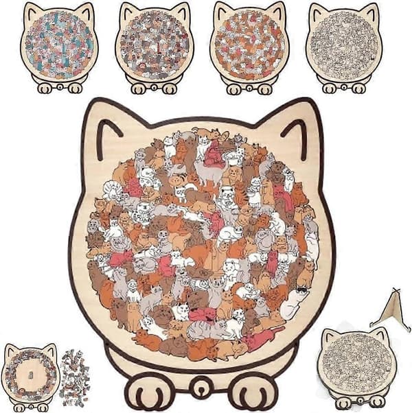 【BQ】135-bitars kattformad träpussel, kattkonturdesign-Maillard Maillard