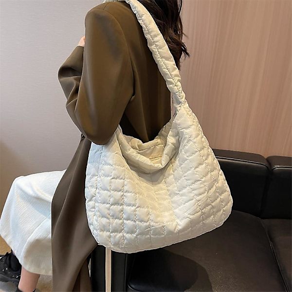 Uformell quilting Rutet skulderveske for kvinner Mote Dame Reisevesker med stor kapasitet Ensfarget håndvesker under armene for kvinner Khaki Khaki