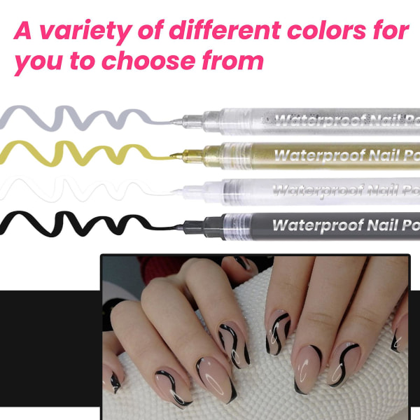 Vandtæt Manicure Pen Manicure Værktøj Graffiti Pen A Coloring Line Pen 4 stk