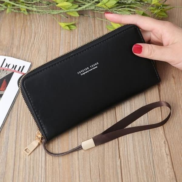 [BQ]BQ-Mat Lang Pung Dame Pung Clutch Taske Lynlås (Sort)