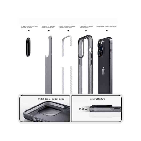 Dunjia Translucent Frosted Phone Case Black 14Promax