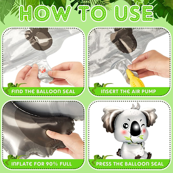 6 stk koala form mylar folie balloner, 33,46 x 32,68 tommer dekorationer