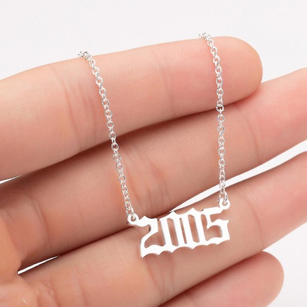 1980-2019 Birth Year Number Charm Pendant Stainless Steel Chain Necklace Jewelry Silver 2008