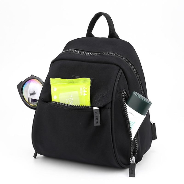 Vattentät ryggsäck Nylon tygväska Mode ryggsäck dam Casual student skolväska Stor kapacitet Pendlar resväska Daypack black 20X25X14CM