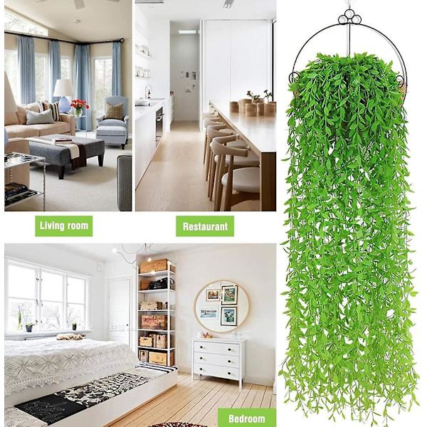 2 stk kunstig hengende plante, 95 cm kunstige planter Eføy pileblader plastplanter-b