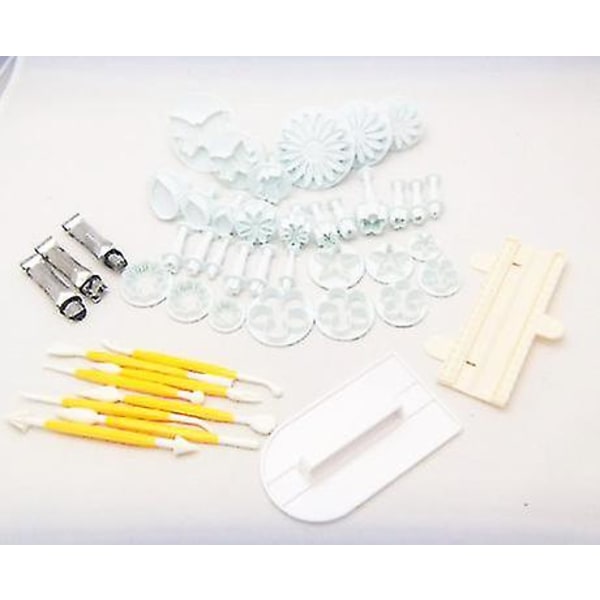 47 stk Cookie Cutter Ejector Punch + Modellering + Glattere + Border Decoration Fondant Marcipan Gateau