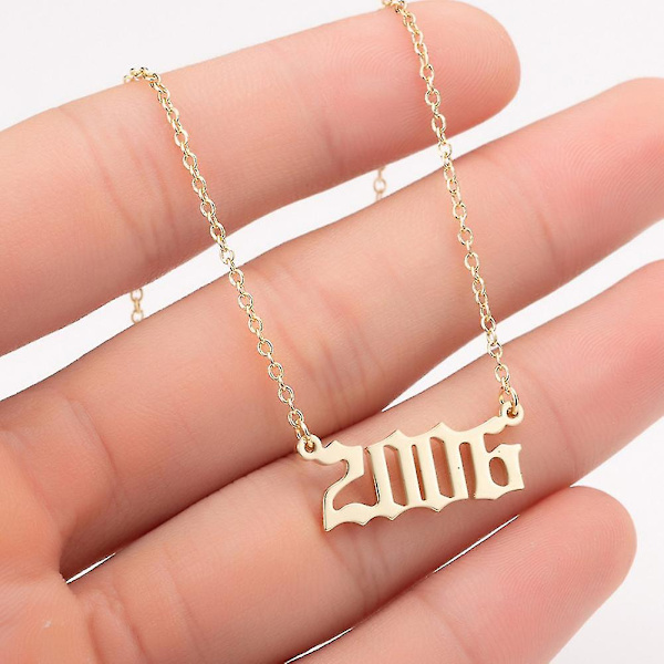 1980-2019 Birth Year Number Charm Pendant Stainless Steel Chain Necklace Jewelry Golden 2006
