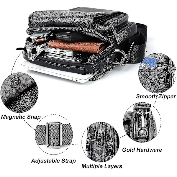 Liten läderväska för män Crossbody-handväska axelremsväskor för män Handväska Daypack Magnetisk spänne-wtake