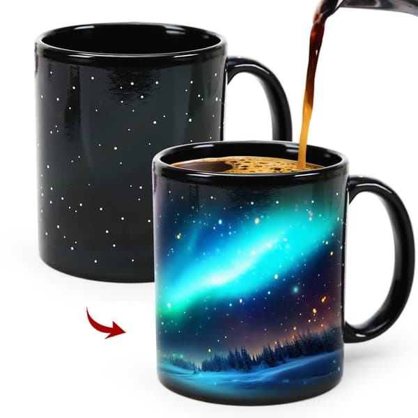 Northern Lights Magic Krus, Aurora Borealis Farveskiftende Keramikkop, Varmeaktiveret Design Gaveartikel 350ml D