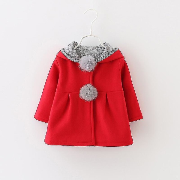 Hhcx-kids Baby Girl Bunny Rabbit Ear Hooded Coat Jacket Winter Warm Outwear Red 2-3 Years