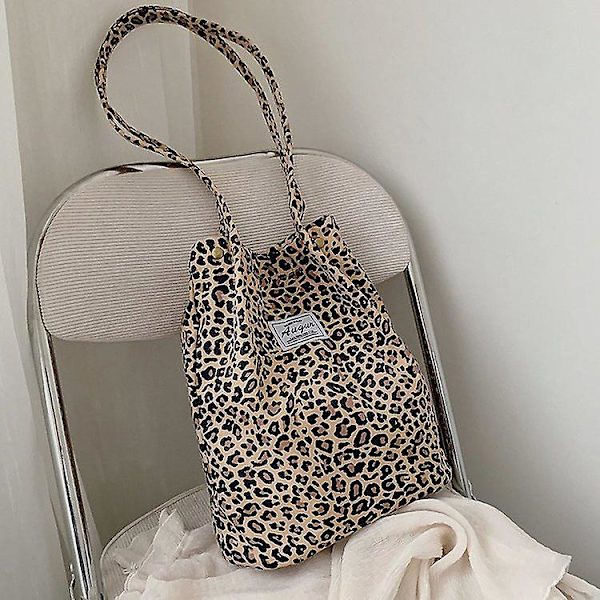 Print Canvas Bag Dam Handväska Print Axelväska Vintage Canvas Bag Leopard print Leopard print