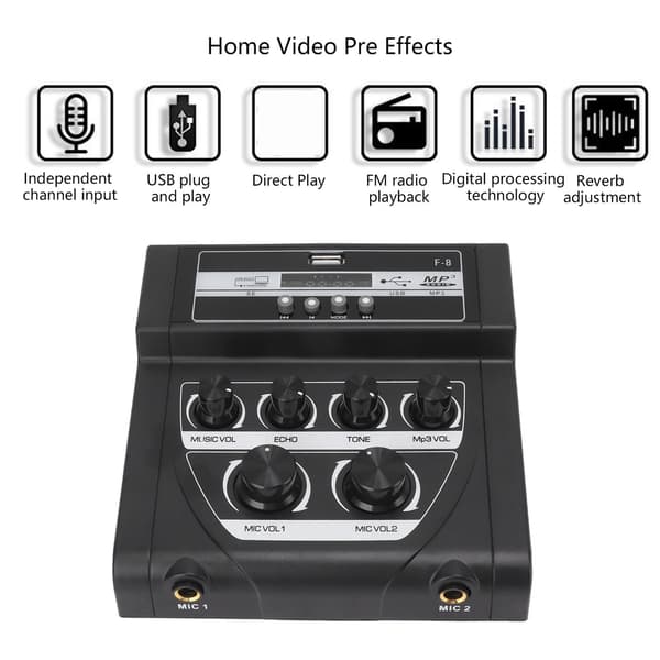 F8 Bluetooth Karaoke Mikrofon Utendørs Mikser Svart EU Plugg 100240V