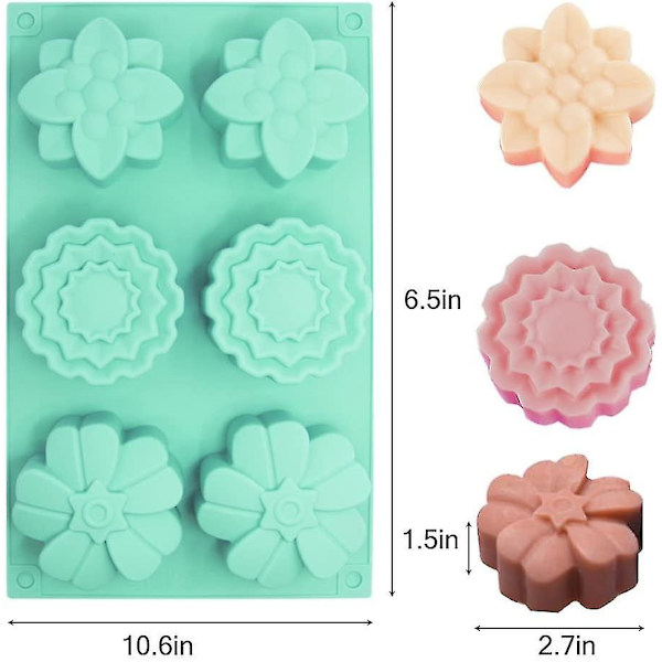 6- molds av silikonblommor, 3-pack fondantform för dekoration av is