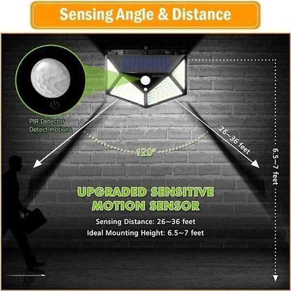 2/4/6/8 st 100 LED Solar Vägglampor Utomhus Solar Lamp PIR Rörelsesensor Soldrivet solljus Gatuljus för trädgårdsljus 2pcs
