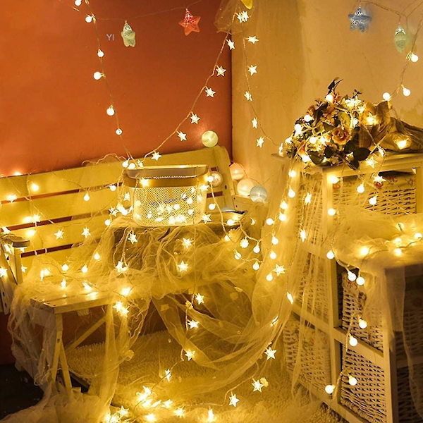 Star String Lights 10m 80 Led String Lights Batteri Vattentät Ip65 Valot Sisäkäyttöön Ulkokäyttöön Varm Vit Dekoration För Julfest
