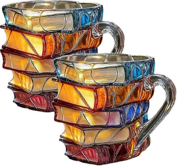 3D-målad kaffemugg i form av böcker, unik kaffemugg i form av staplade böcker, presenter till bokälskare - KM 2PCS