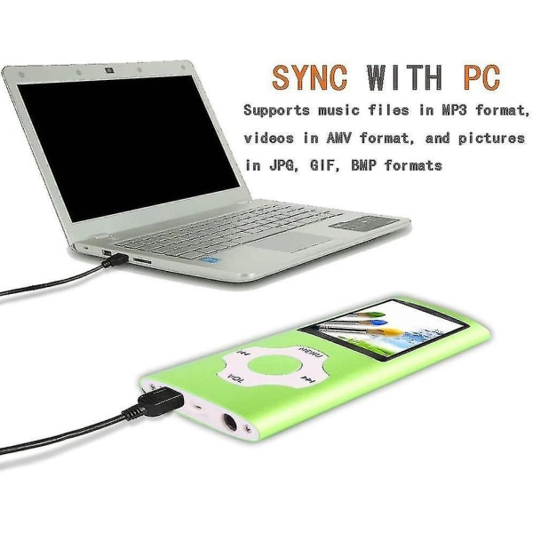 Mp3 Player / Mp4 Player, Mp3 Music Player With 64gb/ 32gb/16gb Memory Sd Card Slim Classic Digital Lcd 1.82 green- 64GB