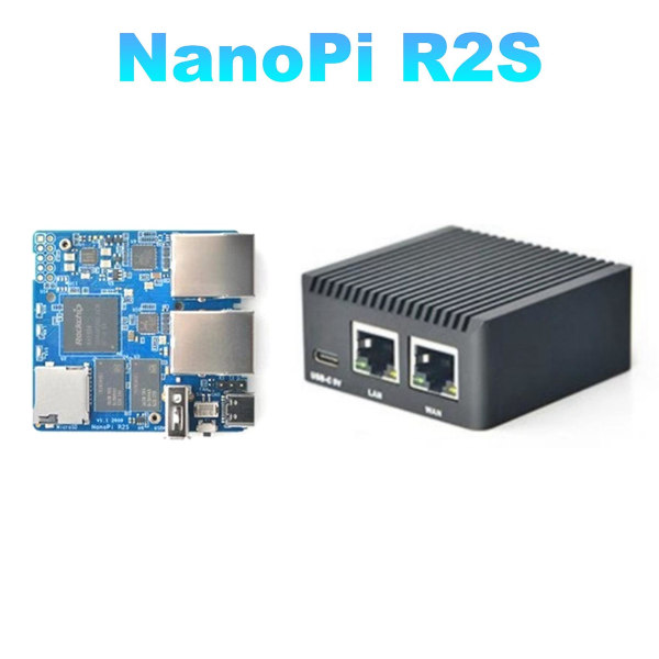 Nanopi R2s ruter Rk3328 1gb Ddr4 ram med Cnc metalldeksel Miniruter Dobbel Gigabit-port Openwrt Sys black  blue