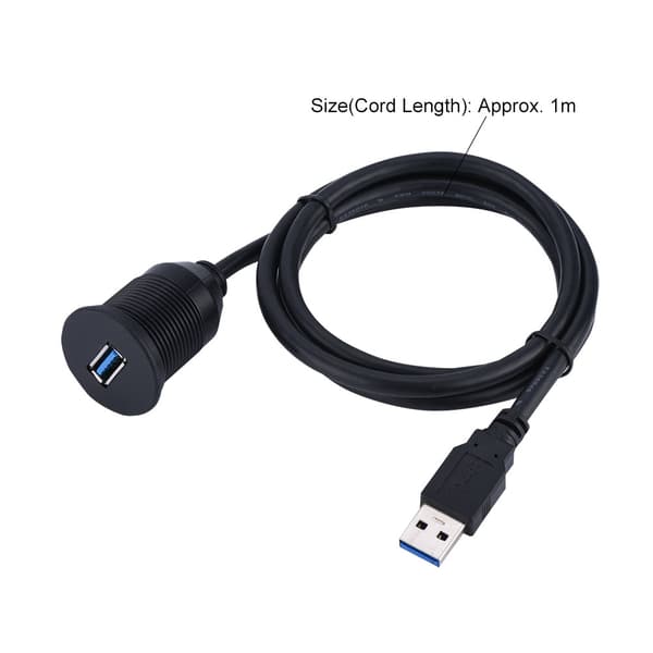 USB 3.0 Flush Dash Panel Monteringsforlængerkabel til Bil Båd Motorcykel 1M