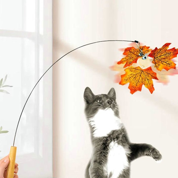 Cat Teaser Wand Bell Simulated Maple Leaf Kattunge Leker Teaser Wand Leksak Katttillbehör för hemstad Green