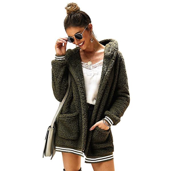 Damoversize fleecejacka plysch långärmad kofta Ytterkläder Teddyjacka Green XL