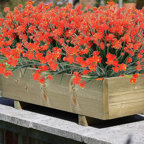 8 bundter udendørs kunstige falske blomsterbuske UV-resistente planter, kunstig plastikgrønt (lilla) Orange Red