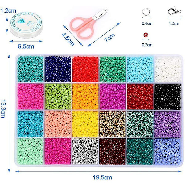 Craft Seed Beads, 14400 stk Glass Seed Beads Color Seed Beads Små perler med perletråder, saks og annet verktøy