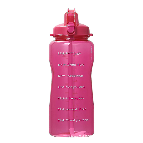 2000ml Motivational Outdoor Water Bottle With Time Marker And Straw, Leakproof Tritan Bpasports Bottle Red