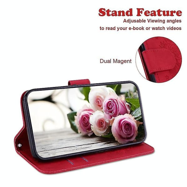 För Iphone Se 2022 / Se 2020 / 8 / 7 Butterfly Rose phone case i präglat läder (röd)