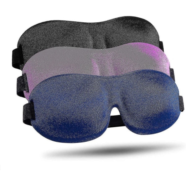 Sleep Mask 3 Pack, päivitetty 3D muotoiltu 100 % blackout silmänaamio nukkumiseen säädettävällä hihnalla, mukava ja pehmeä yösilmäside naisille miehille,