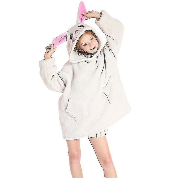 Luvtröja Filt Barn Oversized flicka Mjuk tröja Varm fleece bärbar tröja ~ Grey rabbit