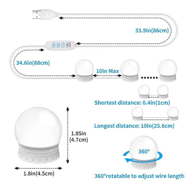 LED Makeup Mirror Lights with 14 Dimmable Bulbs, 10 Brightness Levels Adjustable, for Dressing Table Bathroom