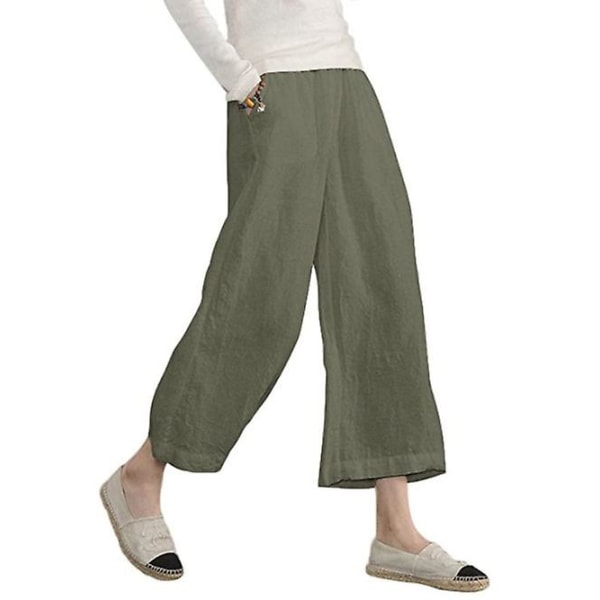kvinders bomuld linned løse cropped bukser grønne XL