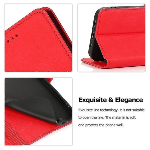 För Iphone 12/12 Pro Retro magnetiskt stängningslås Horisontellt flip- case med hållare & kortplatser & fotoram & plånbok (röd)
