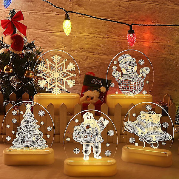 Juldekorationer för hem Träd Älg 3d Akryl Nattljus Julklapp Nyår Heminredning Strängljus Jultomten prydnad snowman
