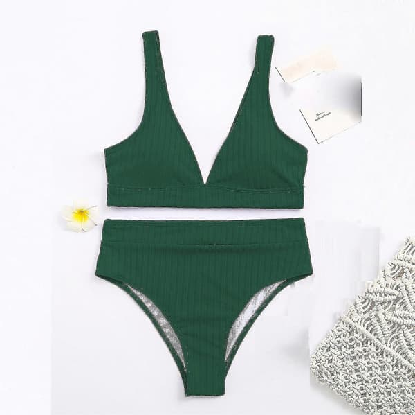 Kvinner mote bikini sett badedrakt todelt fylt solid badetøy strandklær Green L