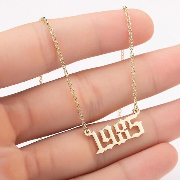 1980-2019 Birth Year Number Charm Pendant Stainless Steel Chain Necklace Jewelry Golden 1989