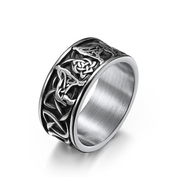 10 mm Vintage Viking Celtic Knot Warrior Wolf Ring Herr Vintage Punk Wolf Totem Ring i rostfritt stål Hip Hop Rock Rider Smycken 8 Silver 8 Silver