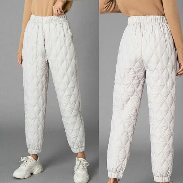Dam vintervadderade diamantformade joggingbyxor med hög midja och bomullsstoppning White 2XL
