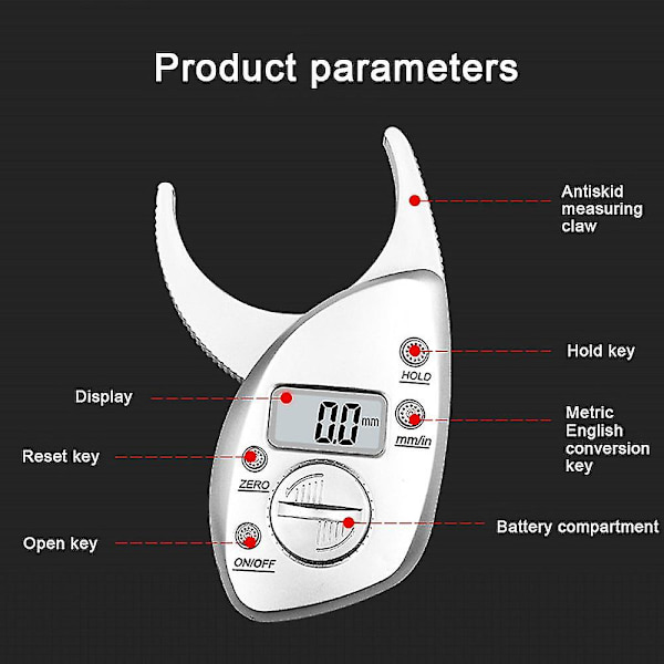 Lcd digital display fettmätningsinstrument Bärbar fettklämma Silver