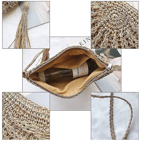 Halmtaske, Basket Bag, Pure Handmade Weaving Skuldertaske, Ny Retro Style Straw Braided Woven Bag Travel Sling Bag Skuldertaske Håndtasker