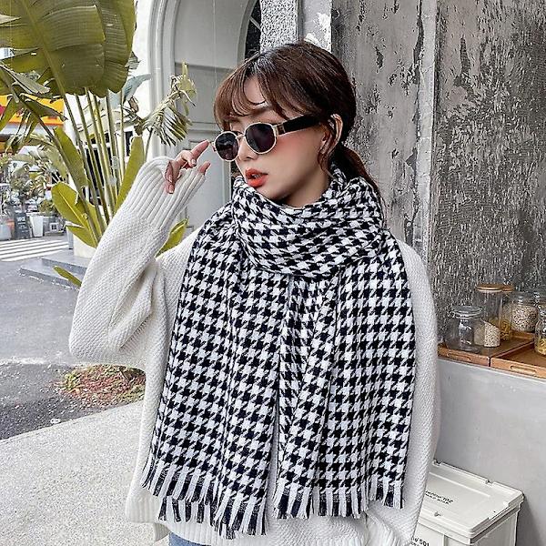Imitation Cashmere Bird Check Scarf Höst Och Vinter Kvinna Ny Imitation Cashmere Warm Sjal Scarf Scarf Grey check