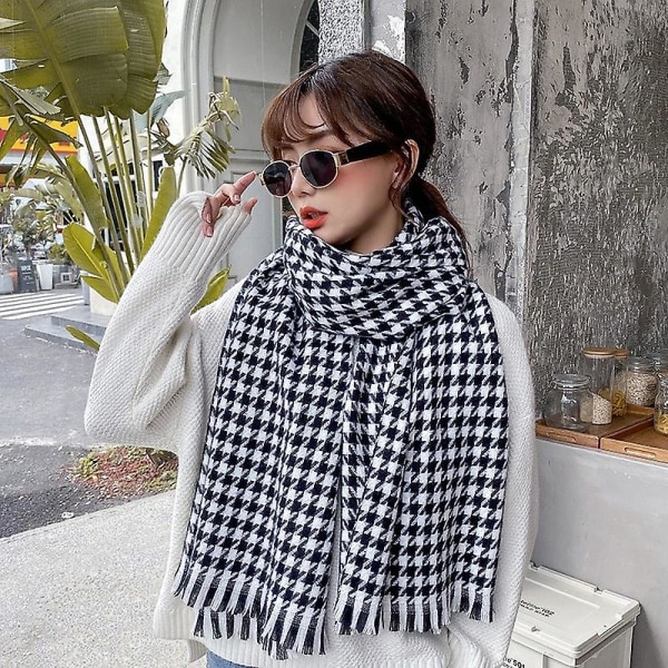 Jäljitelmä Cashmere Bird Check Huivi Syksy ja Talvi Nainen Uusi jäljitelmä Cashmere Lämmin Huivi Huivi Grey check