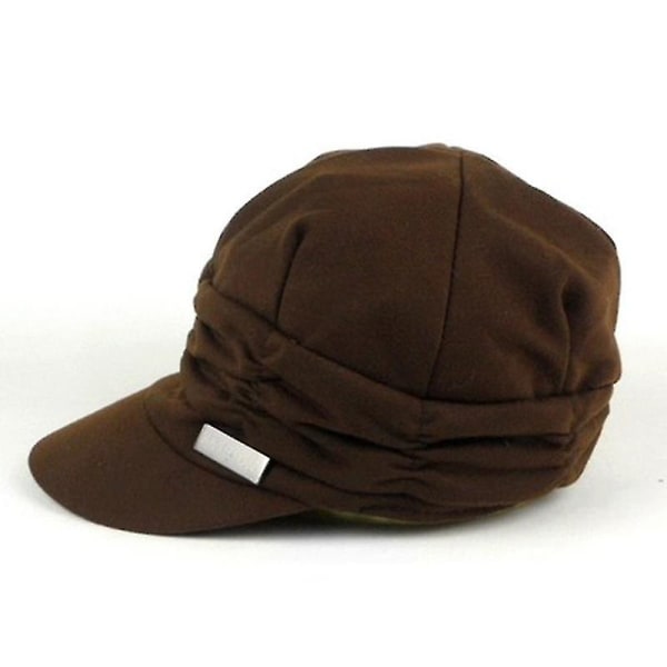 Dame Flad Cap Peaked Fransk Hat Dame Casual Solid Beanie Caps Coffee