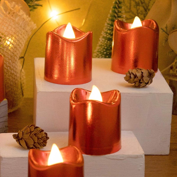 6pcs Plated Red LED Candles Christmas Holiday Wedding Birthday Party Secret Room Candles