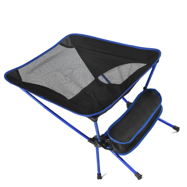 Vikbar strandstol för utomhusbruk, bärbar meshrygg, aluminiumlegeringsställ, campingfiskestol, mörkblå