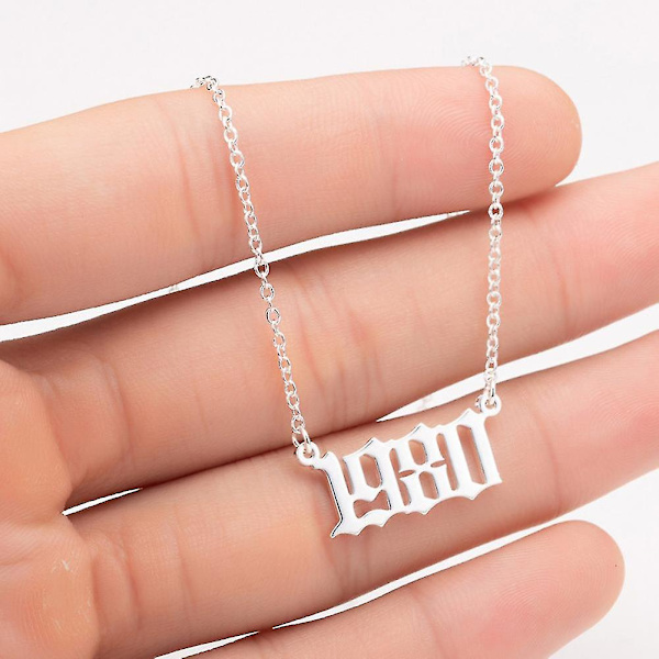 1980-2019 Birth Year Number Charm Pendant Stainless Steel Chain Necklace Jewelry Silver 1980